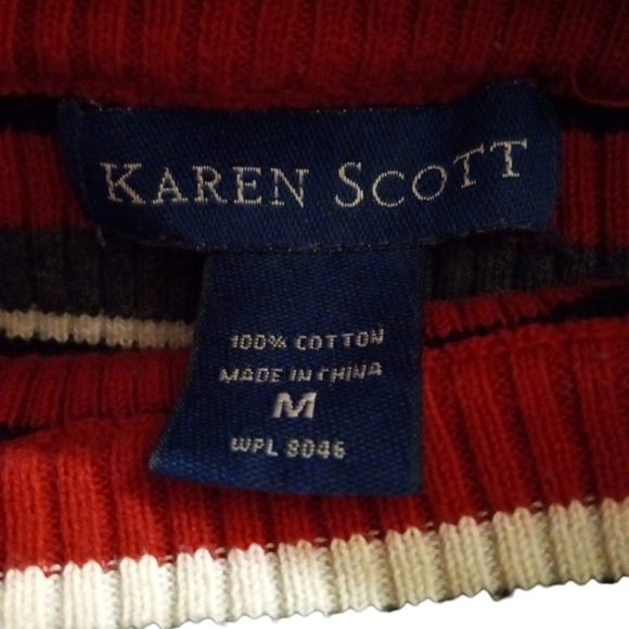 90s Y2K Striped Mock Neck Karen Scott "Semi" Cropped Hem Long Sleeved Sweater M - Picture 4 of 8